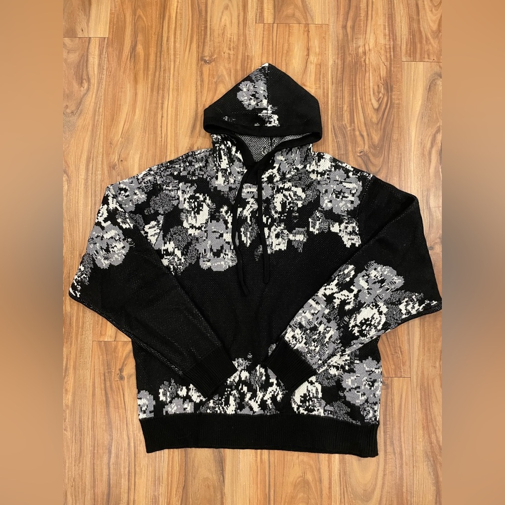 Twenty Montreal Black Gray & White Floral Luxury Wool Hoodie Sweater Gorpcore